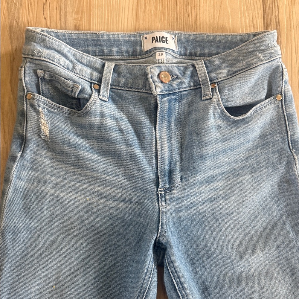 PAIGE Light Blue Cropped Flare Jeans
